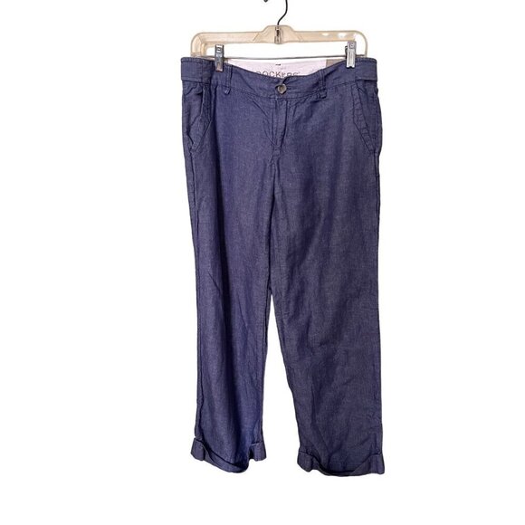 Dockers Womens Blue Linen-Blend Cropped Pants Size 8P Petite lagenlook beachy - Picture 1 of 13